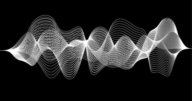 Radio Signal Frequency white waves on black background for Science Technology vector