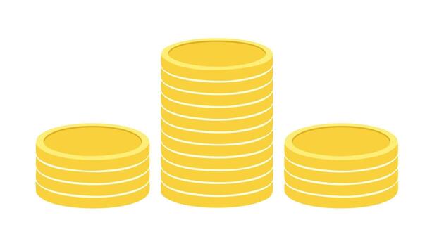 Flat design of gold coins in ascending and descending stacks symbolizing profit and balance. vector