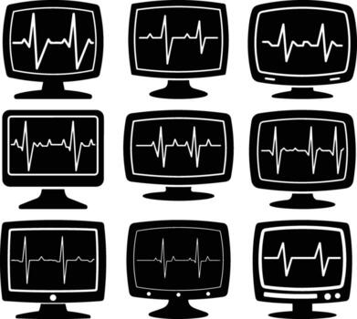 monitores mostrando latido del corazón ekg formas de onda vector