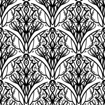 line scribble seamless scallop pattern design vector