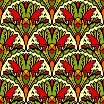 colorful line art scribble scallop repeat pattern vector