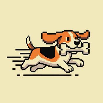 Pixel art of a dog running with a bone vector