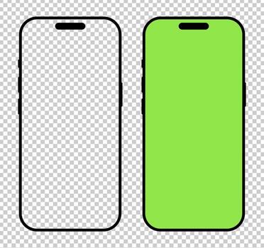 Smartphone simple frames. Modern gadget symbols. Device front view. Set of blank smart phone screen, green screen templates. Sign for website design, ui, mobile app. Black mobile phone flat icons. vector