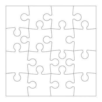 Jigsaw puzzle game square template with angles. Puzzle pieces. Puzzle pieces contour isolated on white background. Adjustable, editable mockup. vector