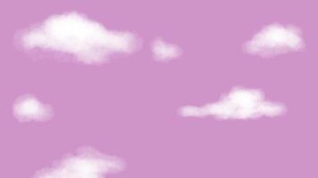 Retro 90s Japanese cel anime aerial view of clouds from above, Puffy clouds with soft magenta sky slowly move forward in perspective video