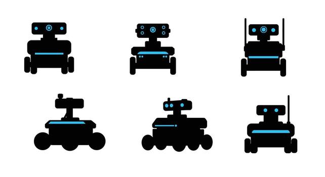 Six robot icons in different positions on a white background vector
