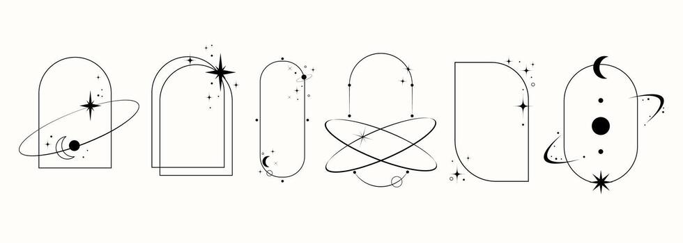 A modern, minimalist Arch Frame Set with a retro aesthetic. Minimalistic arches and window frames. vector