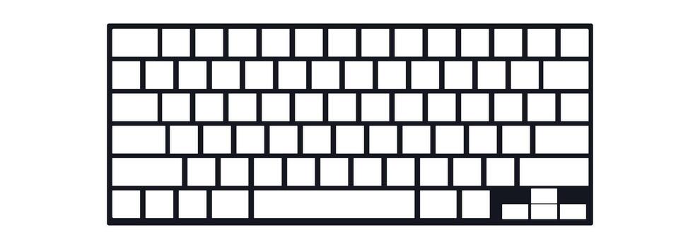 Minimal computer keyboard layout outline with empty keycaps, modern template for design projects vector