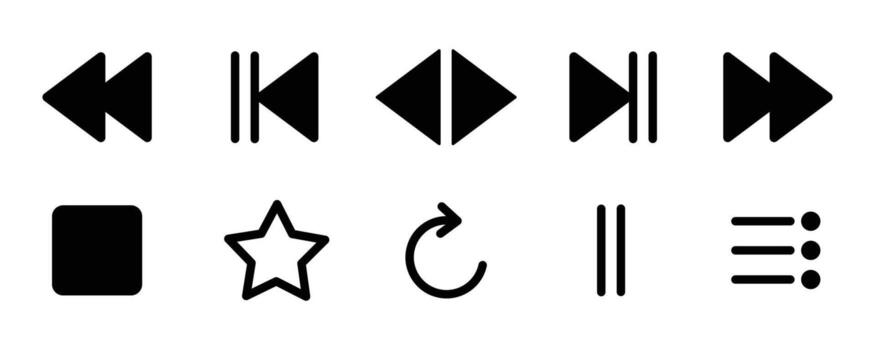 Play icon set. play, pause, stop, record, rewind and forward illustration. Interface playback UI sign. vector