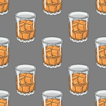 sin costura modelo con vaso de whisky y hielo cubitos. bebidas antecedentes. vector