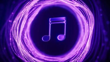 ciclo animação do música notas e brilhando néon linhas, 3d Renderização. video