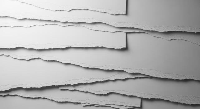 Textured background of layered white paper with torn edges, creating an abstract minimalist composition with soft shadows photo