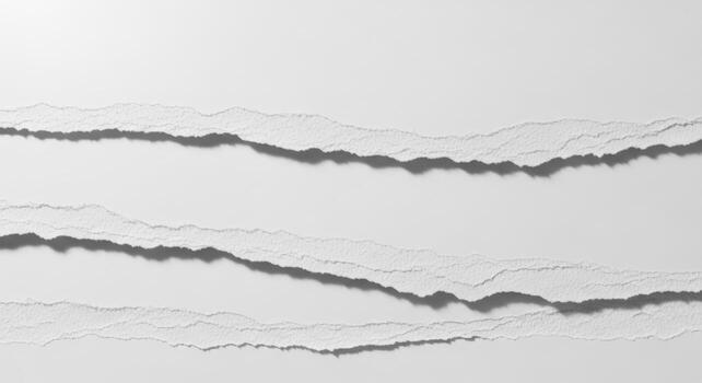 Abstract minimalist background with horizontal strips of white torn paper, showcasing textured ripped edges and soft shadows for a clean design photo