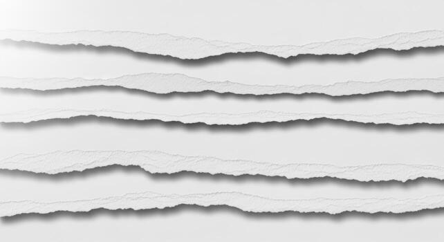 Collection of realistic white torn paper strips with shadow. Abstract textured background with ripped edges for design photo