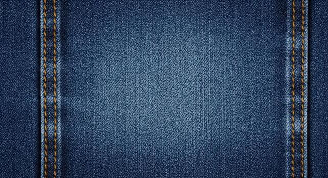 Detailed Close-Up of Blue Denim Fabric Texture with Contrasting Orange Stitching - High-Resolution Textile Background photo