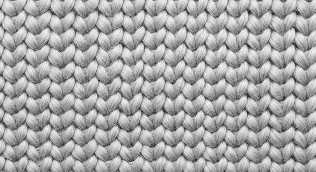 Close-up of a detailed grey knitted fabric texture, showcasing intricate stitching patterns and soft wool fibers for textile design photo