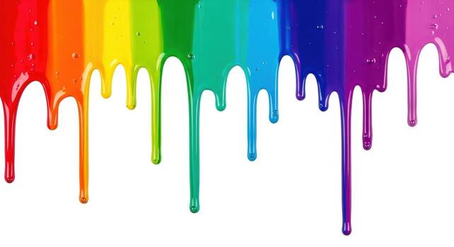 Rainbow Paint Drips A Vibrant Display of Color and Artistic Expression on White photo