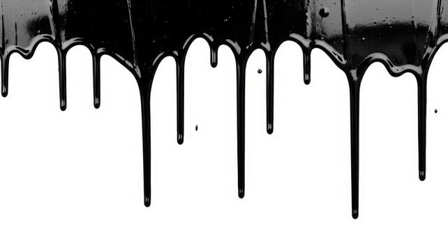 Glossy black liquid artfully flows and drips against a pristine white canvas, forming a dynamic and bold abstract background for various creative and design projects photo