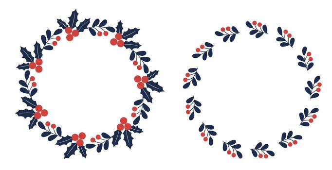 Christmas Wreath Round Frames with Holly and Berries Set. Isolated Traditional circular empty frame with copy space, holiday design template. illustration for Xmas invitations, card Not AI vector