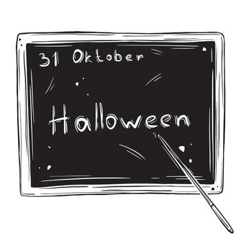 Sketch of a blackboard and chalkboard. Hand-drawn ink illustration of October stick. Linear graphic elements for Halloween design, isolated on a white background vector