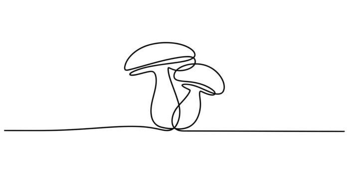 minimalista continuo línea dibujo de dos hongos vector