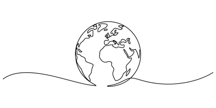 Continuous line drawing of earth globe vector