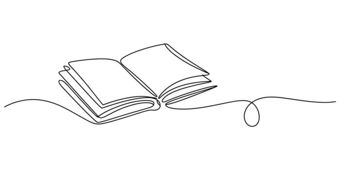 Minimalist continuous line drawing of an open book vector