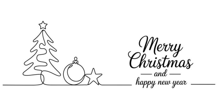 Continuous line drawing of christmas and happy new year greeting vector