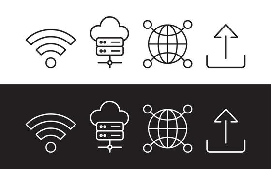 Wireless connection and internet icons in linear style vector