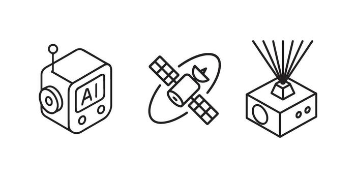 Satellite and transmitter artificial intelligence icons vector