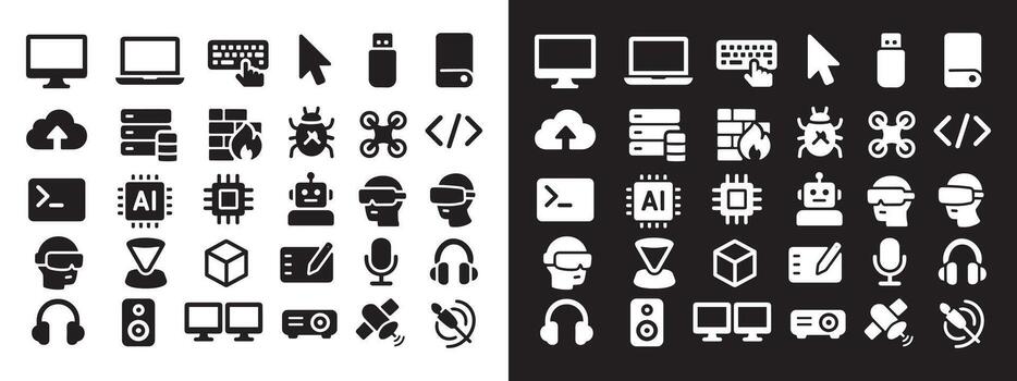 Computers, communication and networking icon set vector