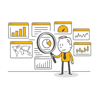 Detailed Examination Of Market And Financial Reports To Discover Critical Information Within A Large Data Set. vector