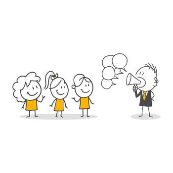 The Manager Clearly Communicating Company Goals And New Strategies To The Entire Team With High Motivation. vector