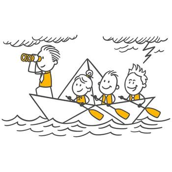 un exitoso equipo progresando con un líder en difícil mercado condiciones y enfoque en el meta. vector