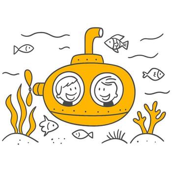 Two Passengers Experiencing Cheerful Moments While Exploring The Underwater World With A Shared Curiosity. vector