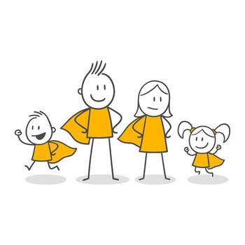 A Family Full Of Courage And A Sense Of Justice Saves The World By Using The Power Of Unity. vector