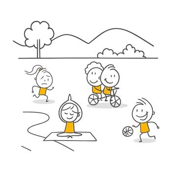 A Healthy And Happy Lifestyle With Different Activities In The Middle Of Nature. vector