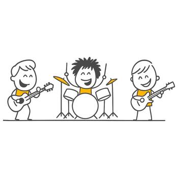 The Enthusiastic Performance Of The Band Members A Moment Full Of Rock Rhythms. vector