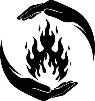 Hands protecting fire, a symbol of care and safety vector