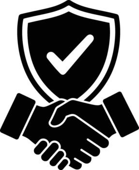 Handshake with shield and checkmark, a symbol of trust and security vector