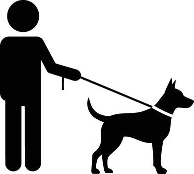 Man walking a dog on a leash in black color vector