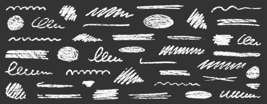 Chalk brush underlines stroke set. Crayon marker highlight scribble stroke. hand drawn brush underline element set for accent, crayon texture emphasis element. Rough chalk vector