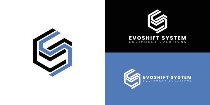 A modern design that interlocks the letters ES within a strong hexagonal shape, symbolizing the robust and technical nature of Equipment Solutions and their reliable provision of complex machinery. vector