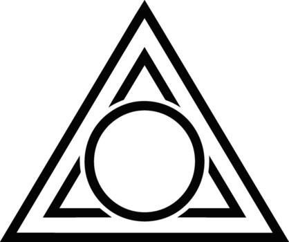 Minimalist geometric symbol with a circle inside a nested triangle. vector