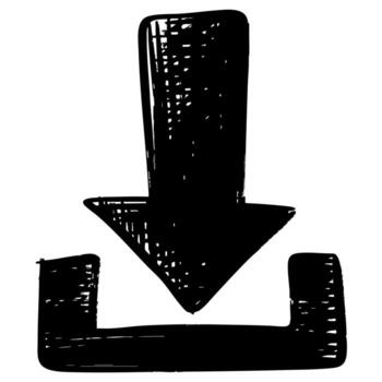 black hand drawn download arrow icon with a rough sketch style. Simple and minimalistic symbol for user interface, app button, website, infographic, and digital design projects. vector