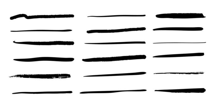 set of hand drawn underline, highlighter marker strokes, swoops, waves brush marks abstract doodle set for your design vector