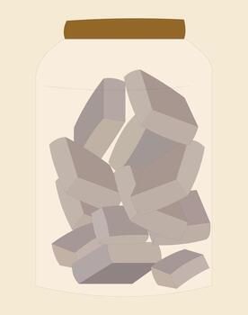 Abstract illustration of geometric shapes contained in a jar, perfect for concepts like abundance, storage, and collection, minimalist design vector