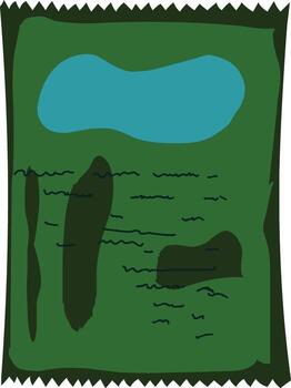 Intriguing green package with lake and text offers a unique design element for creative projects needing a touch of mystery and organic texture vector