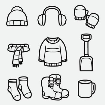 set of winter with outline style good for icon, symbol, element design, coloring book, etc vector