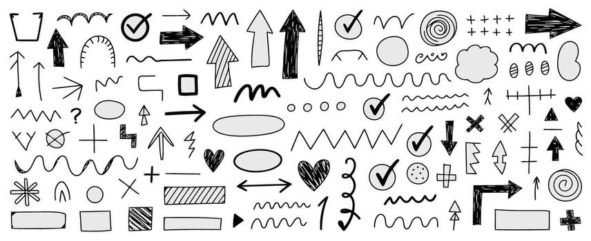 Doodle Elements Collection With Arrows Check Marks And Geometric Shapes hand drawn sketch vector